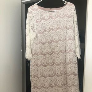 Jessica Howard white lace shift dress 3/4 sleeve